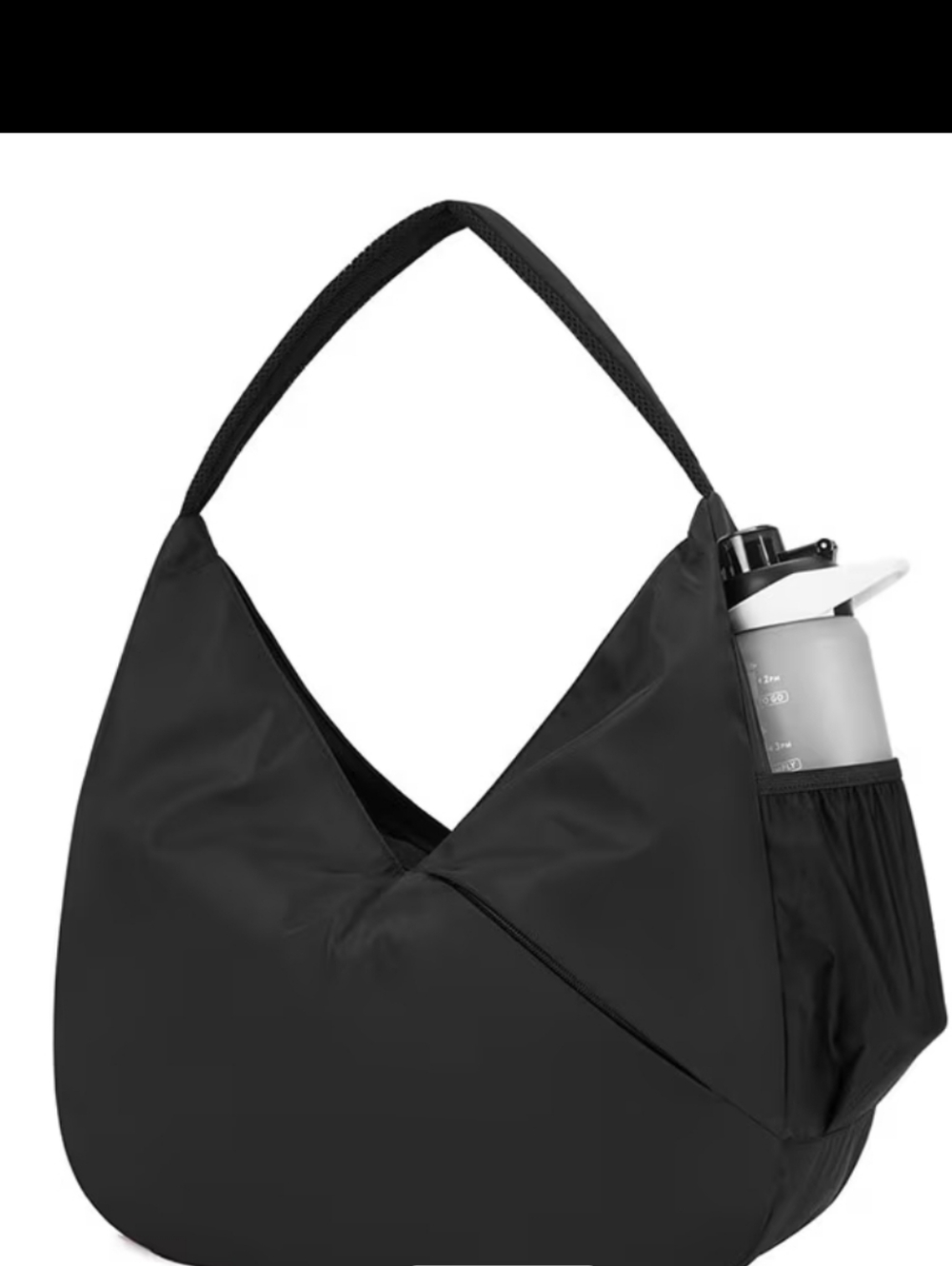 Black Women's Gym Shoulder Bag with Water Bottle Pocket